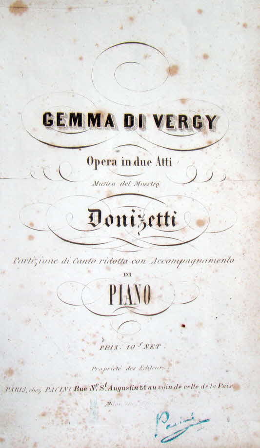 Domenico Gaetano Maria Donizetti (* 29. November 1797 in Bergamo in Italien; � 8. April 1848 in Bergamo) war einer der wichtigsten Opernkomponisten des Belcanto.

Gemma di Vergy Erstauff�hrung  26. Oktober 1834, Teatro alla Scala, Mailand - 39 € mtl./K 350 €