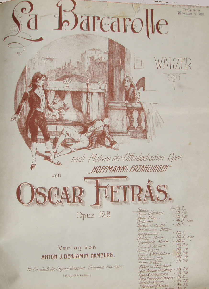 Oscar Fetr�s, geboren als Otto Friedrich Faster (* 16. Februar 1854 in Hamburg; � 10. Januar 1931 ebenda), war ein deutscher Komponist und Dirigent - 39 € mtl./K 350 €