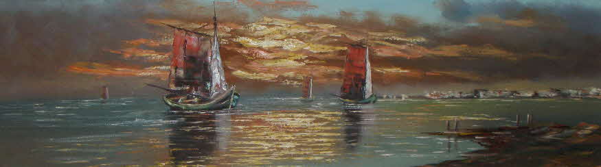 Pitrani - Fischerboote bei der R�ckkehr in der Abendd�mmerung um 1980 - 30 x 100 cm - 39 € mtl./K 450 €