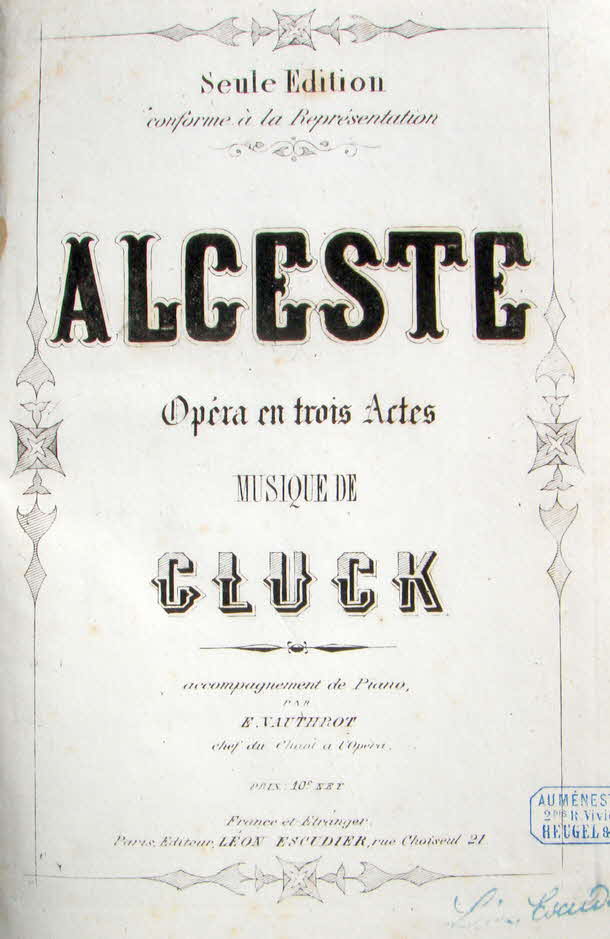 Christoph Willibald (Ritter von) Gluck (* 2. Juli 1714 in Erasbach bei Berching, Oberpfalz; � 15. November 1787 in Wien) war ein deutscher Komponist der Vorklassik.

Alceste (italienische Fassung), Libretto Calzabigi nach Euripides, Urauff�hrung Wien, 26. Dezember 1767
Alceste (franz�sische Fassung), Libretto Fran�ois-Louis Gand Le Bland Du Roullet nach Ranieri de� Calzabigi, Urauff�hrung Paris, 23. April 1776 - 39 € mtl./K 350 €
