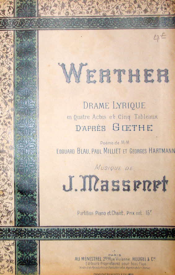 Jules �mile Fr�d�ric Massenet (* 12. Mai 1842 in Montaud bei Saint-�tienne; � 13. August 1912 in Paris) war ein franz�sischer Opernkomponist.

Werther - Lyrisches Drama in vier Akten, erste Auff�hrung Wien 1892 - 39 € mtl./K 350 €