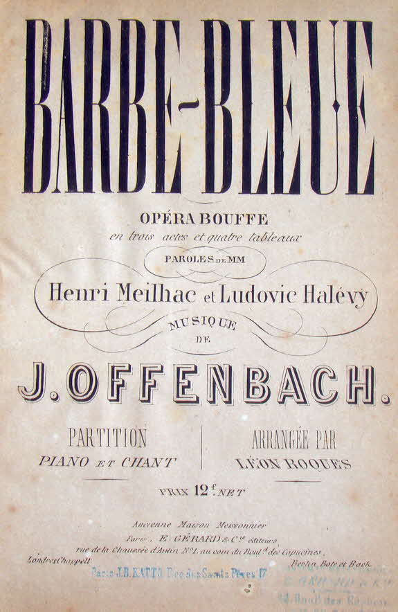 Jakob �Jacques� Offenbach (* 20. Juni 1819 in K�ln,  � 5. Oktober 1880 in Paris) war ein deutsch-franz�sischer Komponist und Cellist. Er gilt als Begr�nder der modernen Operette als eigenst�ndiges und anerkanntes Genre des Musiktheaters.

Barbe Bleue (Ritter Blaubart), op�ra bouffe in drei Akten, Erstauff�hrung 1866 - 39 € mtl./K 350 €

