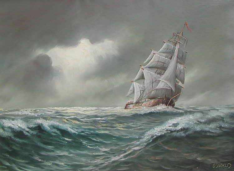 Oswald - Dreimastbark auf hoher See um 1960 - 60 x 80 cm - 39 € mtl./K 550 €