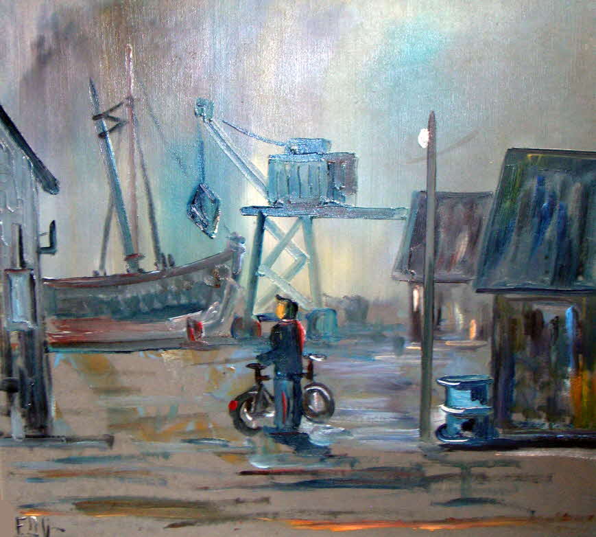 Amadin L.V. - Hafen einer Kleinstadt in D�nemark - um 1990 - 54 x 60 cm - 59 € mtl./K 550 € 