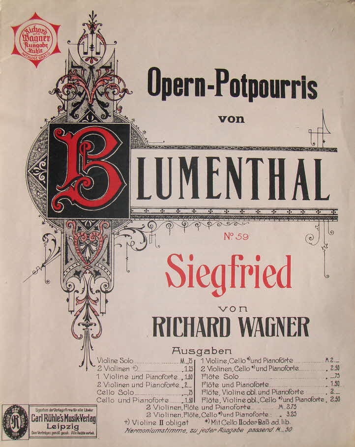 Richard Wagner (1813-1883) - Opernpotpourri f�r Violine und Klavier - 1904 - 39 € mtl./K 250 €
