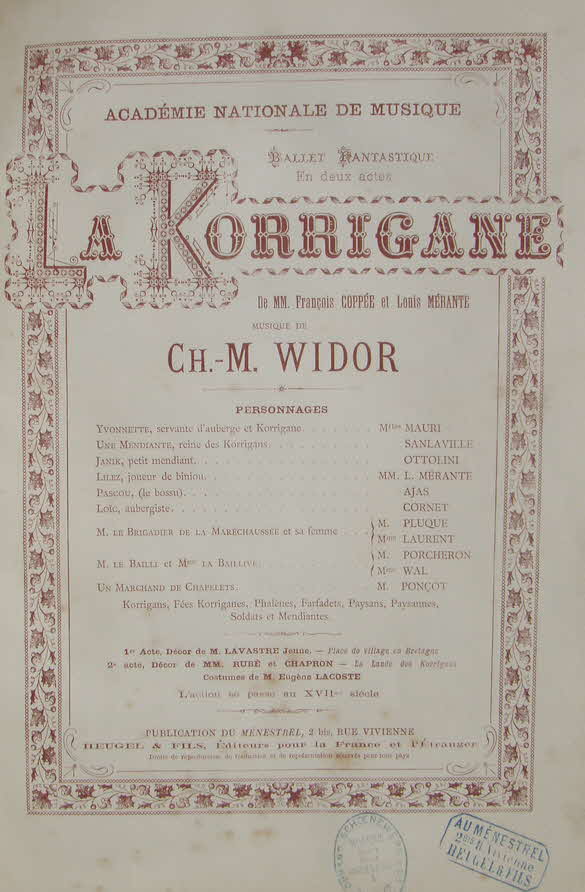 Charles-Marie Jean Albert Widor (* 21. Februar 1844 in Lyon  � 12. M�rz 1937 in Paris) war ein franz�sischer Organist, Komponist und Musikp�dagoge.

La Korrigane � Suite d�orchestre komponiert 1880 - 39 € mtl./K 350 €